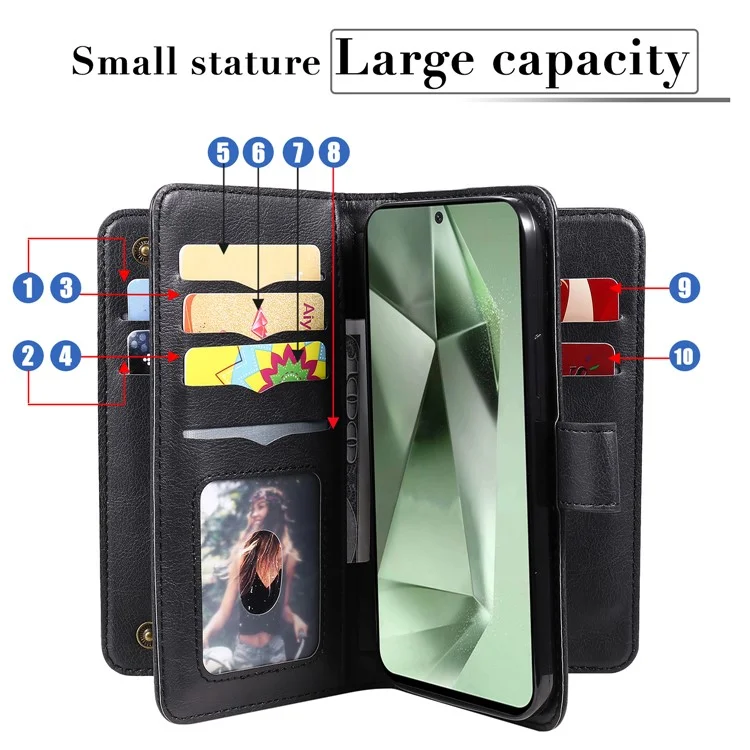 KT Multi-funktionale Serie-1 Für Samsung Galaxy S24 FE Case Wallet PU Leder Handy Geldbörse - Schwarz