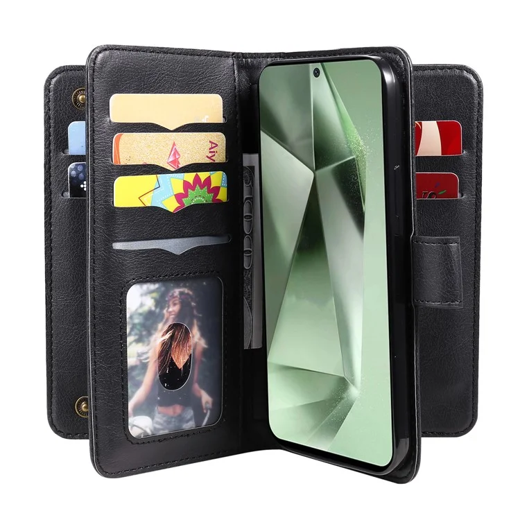 KT Multi-funktionale Serie-1 Für Samsung Galaxy S24 FE Case Wallet PU Leder Handy Geldbörse - Schwarz