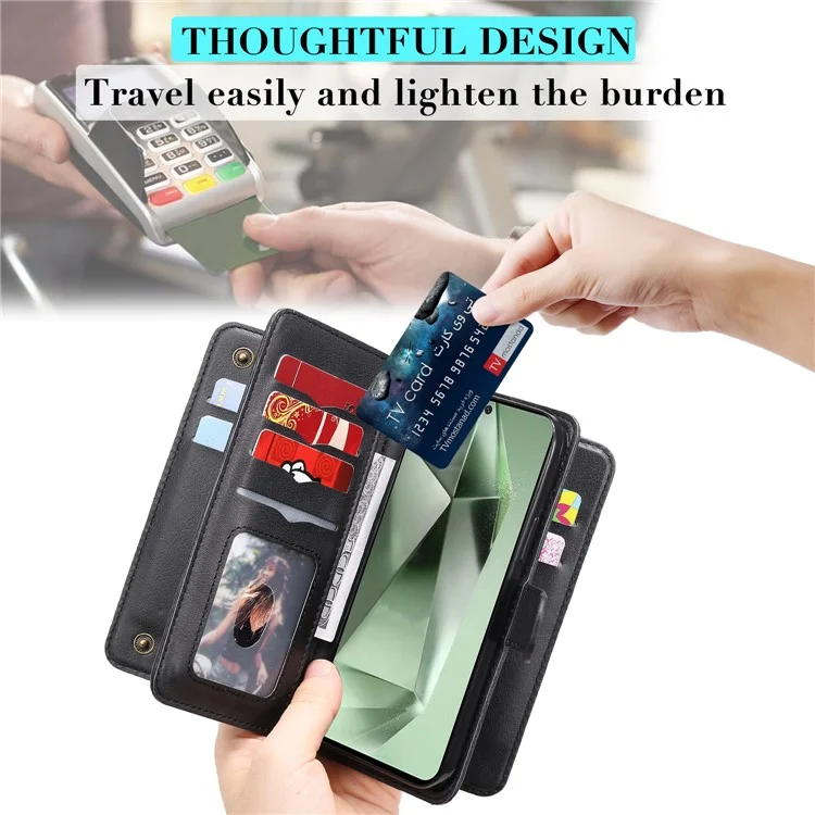KT Multi-funktionale Serie-1 Für Samsung Galaxy S24 FE Case Wallet PU Leder Handy Geldbörse - Schwarz