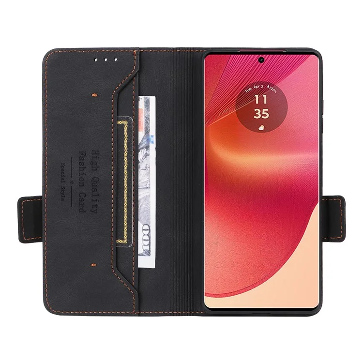 Per Motorola Edge 50 Fusion 5G Portafoglio Custodia Hardware Decor Custodia Telefono in Pelle - Nero