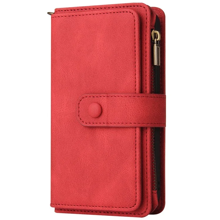 KT Multi-Functional Series-2 For Samsung Galaxy S24 FE Case Zipper Pocket PU Leather Phone Cover - Rot