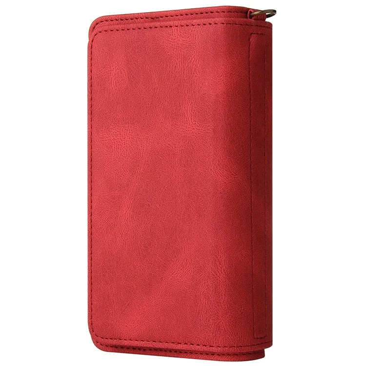 KT Multi-Functional Series-2 For Samsung Galaxy S24 FE Case Zipper Pocket PU Leather Phone Cover - Rot