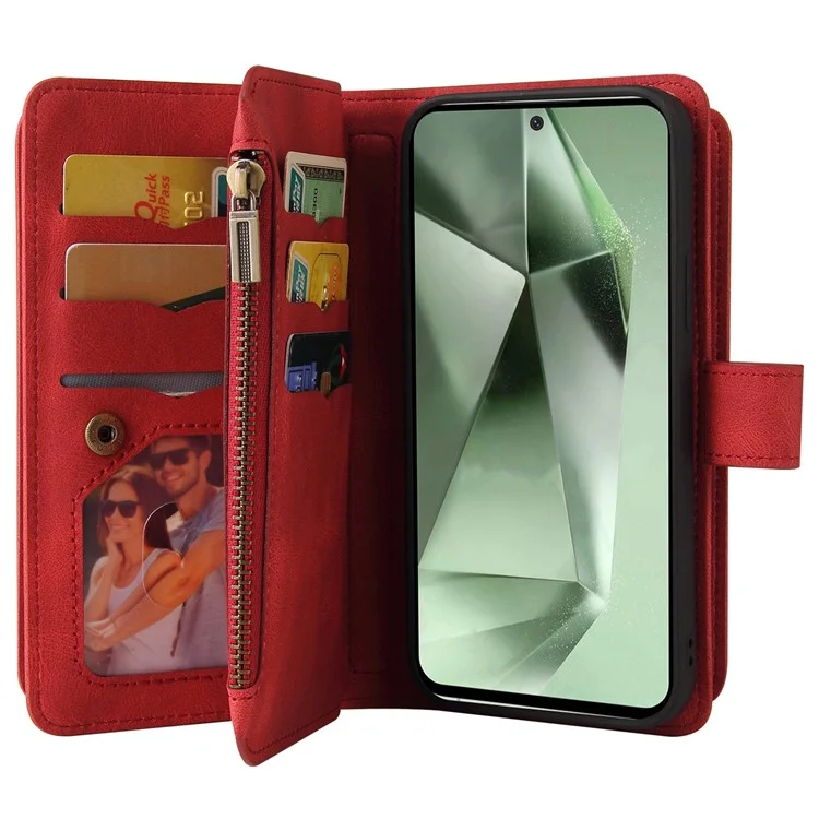KT Multi-Functional Series-2 For Samsung Galaxy S24 FE Case Zipper Pocket PU Leather Phone Cover - Rot