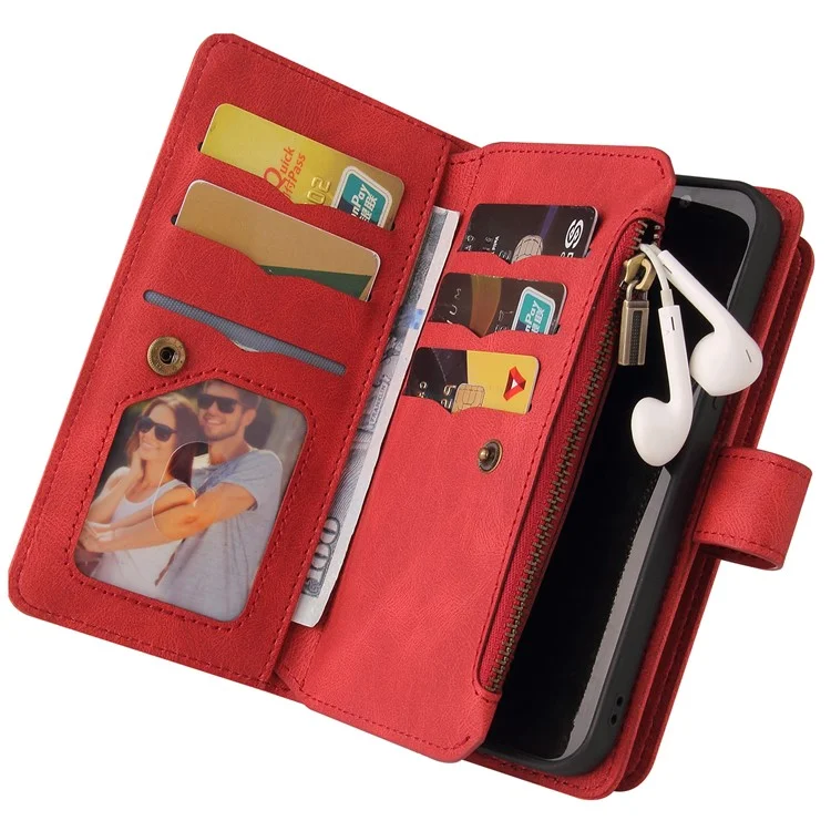 KT Multi-Functional Series-2 For Samsung Galaxy S24 FE Case Zipper Pocket PU Leather Phone Cover - Rot