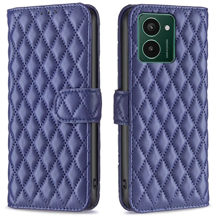 BINFEN COLOR BF Style-14 For HMD Pulse Pro Leather Case Rhombus Wallet Flip Phone Cover - Blue