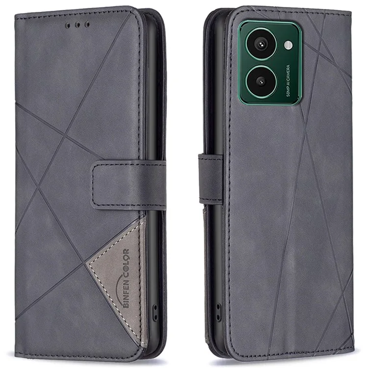BINFEN COLOR BF05 für HMD Pulse+ Hülle, PU-Leder Geldbörse mit Geometrie-Handyhülle - Schwarz