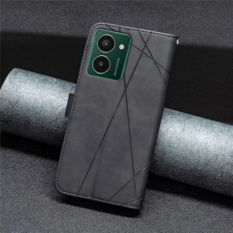 BINFEN COLOR BF05 für HMD Pulse+ Hülle, PU-Leder Geldbörse mit Geometrie-Handyhülle - Schwarz