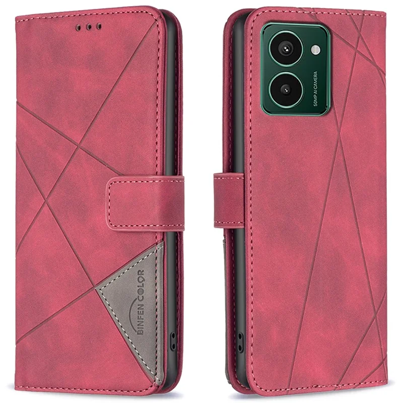 BINFEN COLOR For HMD Pulse+ Phone Cases Wallet Stand Geometry Imprint Leather Cover - Red
