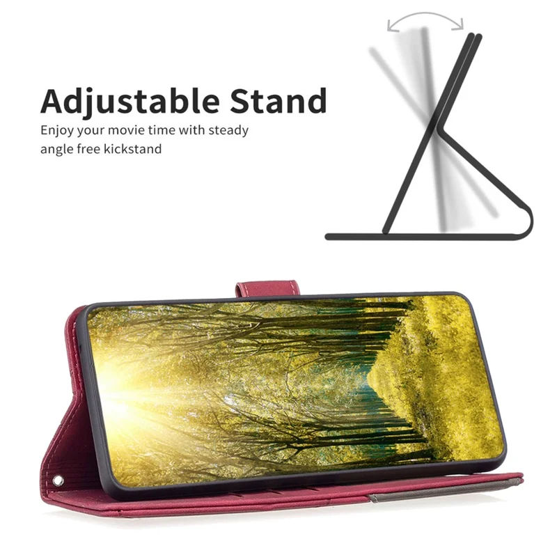 BINFEN COLOR For HMD Pulse+ Phone Cases Wallet Stand Geometry Imprint Leather Cover - Red