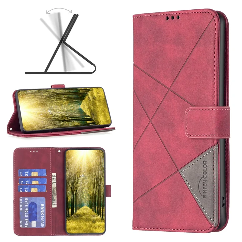 BINFEN COLOR For HMD Pulse+ Phone Cases Wallet Stand Geometry Imprint Leather Cover - Red