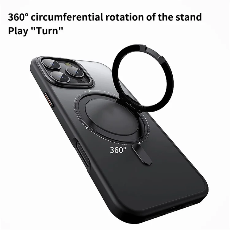 Für iPhone 16 Pro Max Hülle kompatibel mit MagSafe TPU+Acryl+Metall Ständer Matt Phone Cover - Schwarz