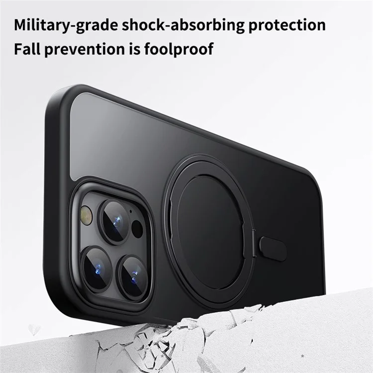 Für iPhone 16 Pro Max Hülle kompatibel mit MagSafe TPU+Acryl+Metall Ständer Matt Phone Cover - Schwarz