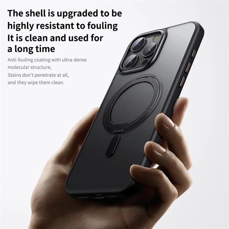 Für iPhone 16 Pro Max Hülle kompatibel mit MagSafe TPU+Acryl+Metall Ständer Matt Phone Cover - Schwarz