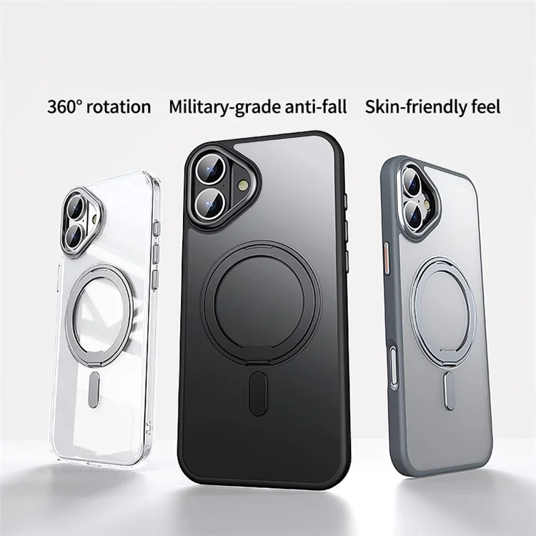 For iPhone 16 Plus Case Compatible with MagSafe TPU+Acrylic+Metal Kickstand Matte Phone Cover - Black
