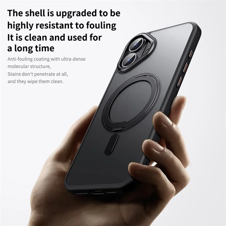 For iPhone 16 Plus Case Compatible with MagSafe TPU+Acrylic+Metal Kickstand Matte Phone Cover - Black