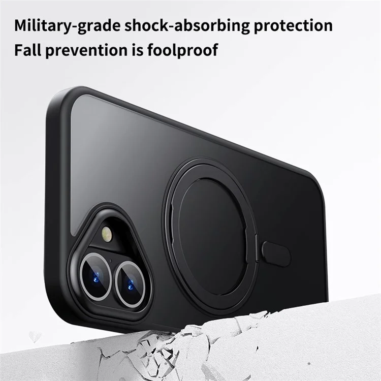 For iPhone 16 Plus Case Compatible with MagSafe TPU+Acrylic+Metal Kickstand Matte Phone Cover - Black