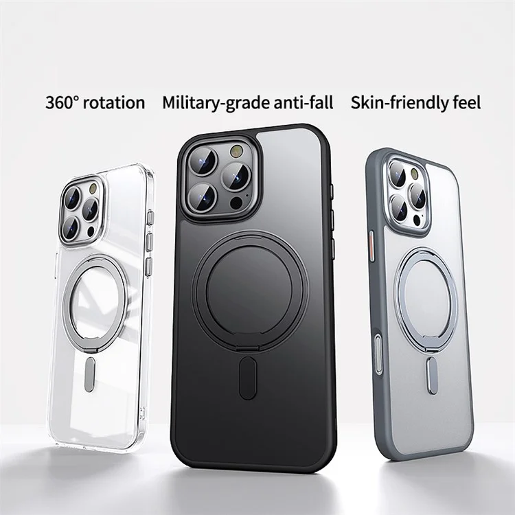 Für iPhone 16 Pro Case kompatibel mit MagSafe TPU+Acryl+Metall Ständer Matt-Handy-Abdeckung - Dunkelblau