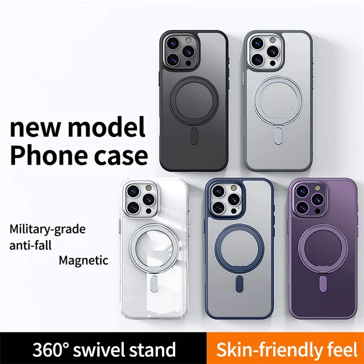 Für iPhone 16 Pro Case kompatibel mit MagSafe TPU+Acryl+Metall Ständer Matt-Handy-Abdeckung - Dunkelblau