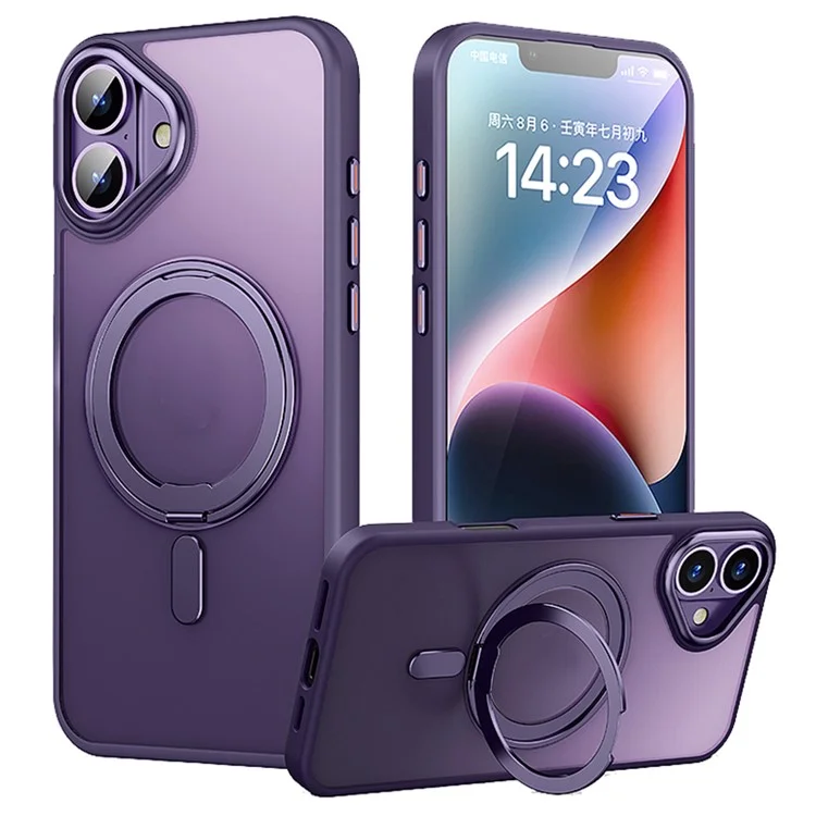 Étui pour iPhone 16 compatible avec MagSafe TPU+Acrylique+Support en métal Coque de téléphone mate - Violet