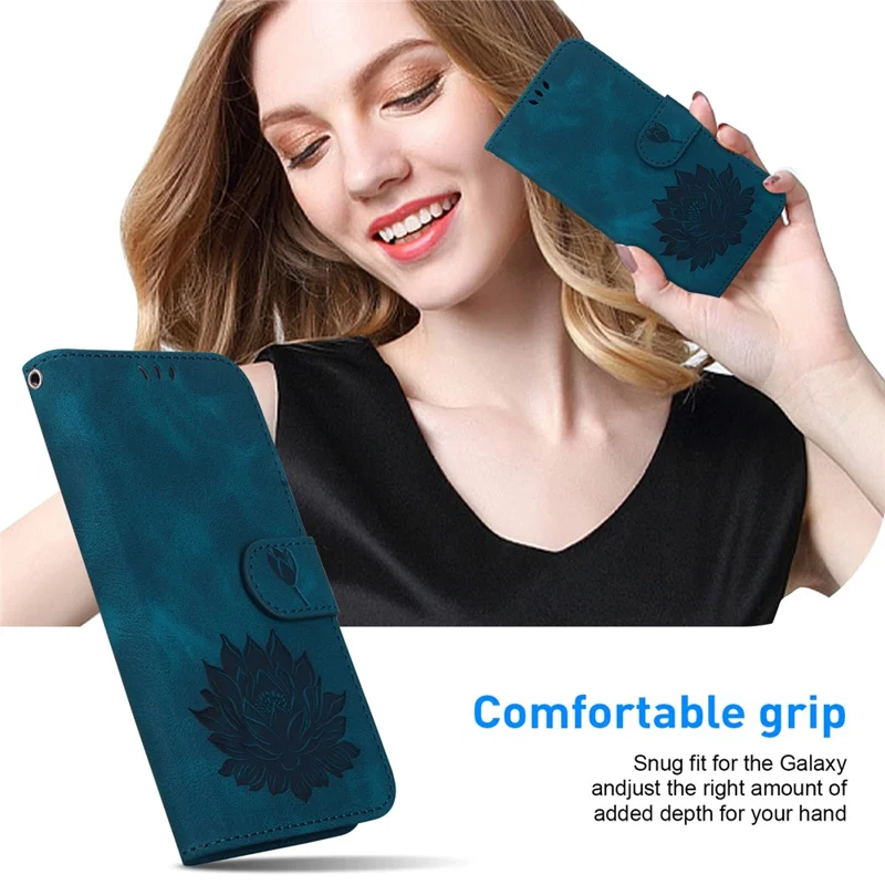 For iPhone 16 Pro Max Phone Case Lotus Imprint Leather Stand Wallet Cover - Blue