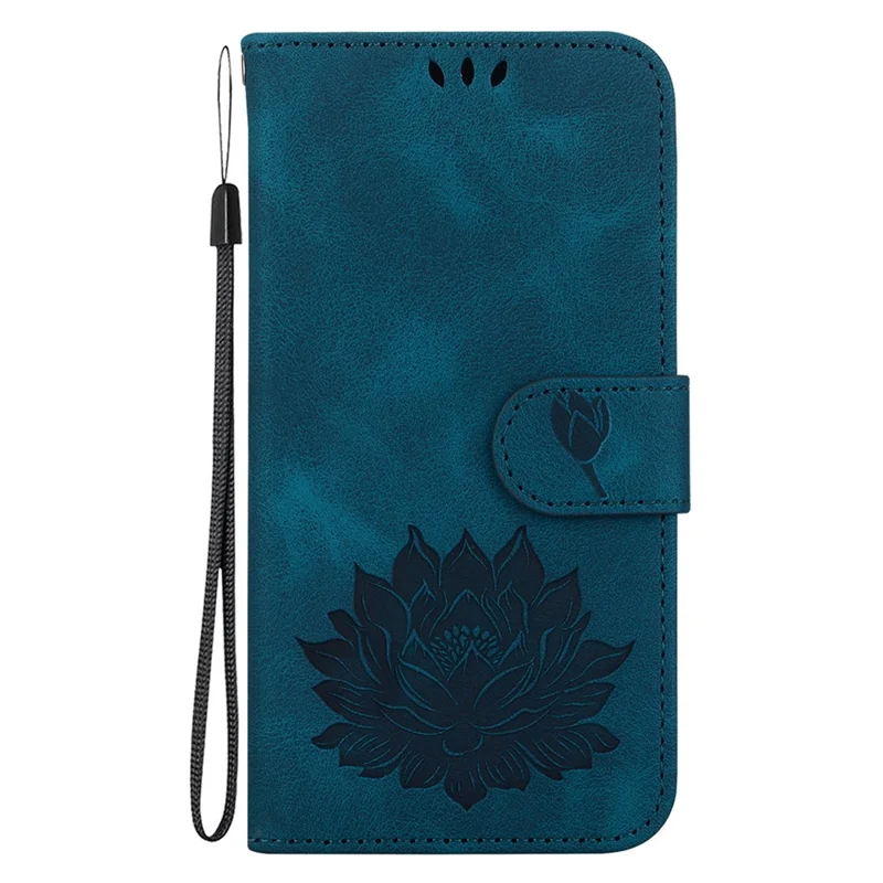 For iPhone 16 Pro Max Phone Case Lotus Imprint Leather Stand Wallet Cover - Blue