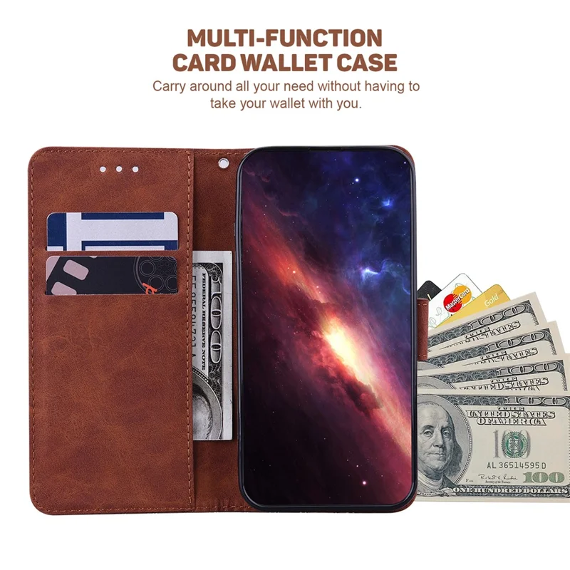 Para iPhone 16 Pro Max Case PU Leather Geometry Imprint Wallet Phone Cover - Marrom
