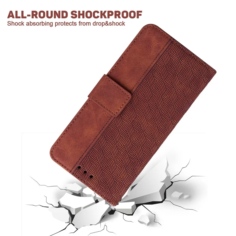Para iPhone 16 Pro Max Case PU Leather Geometry Imprint Wallet Phone Cover - Marrom