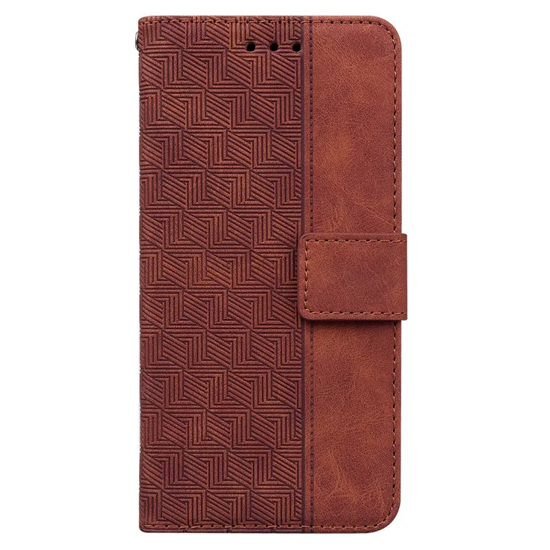 Para iPhone 16 Pro Max Case PU Leather Geometry Imprint Wallet Phone Cover - Marrom