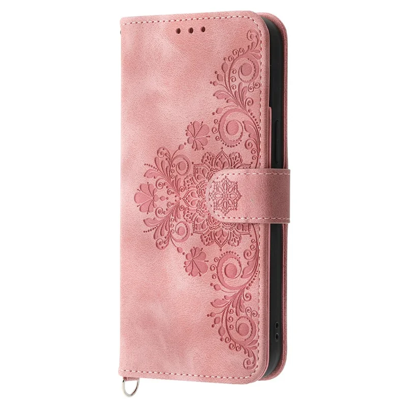 For iPhone 16 Pro Max Leather Case Multiple Card Slots Phone Cover with 2 Straps - Pink