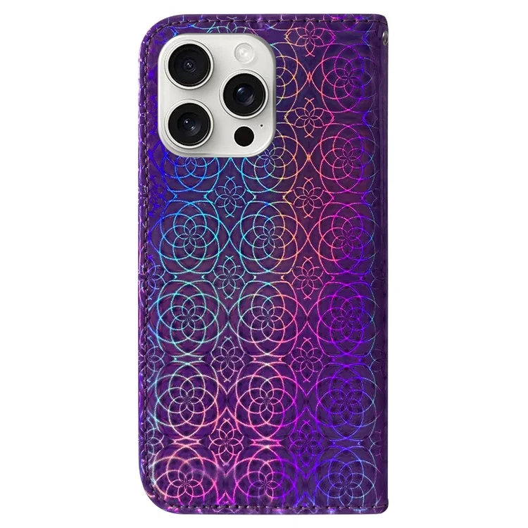 Capa para iPhone 16 Pro, Dazzling Flower Anti-Drop Leather Phone Cover - Roxo