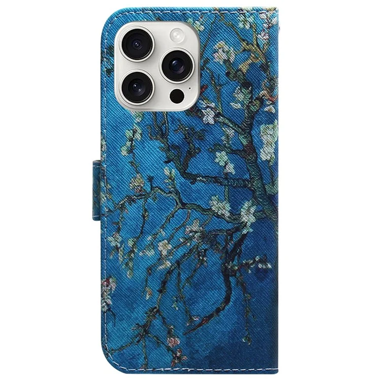 Custodia per iPhone 16 Pro Wallet Case Pattern Print Leather Phone Cover - Fiori d'Albicocca