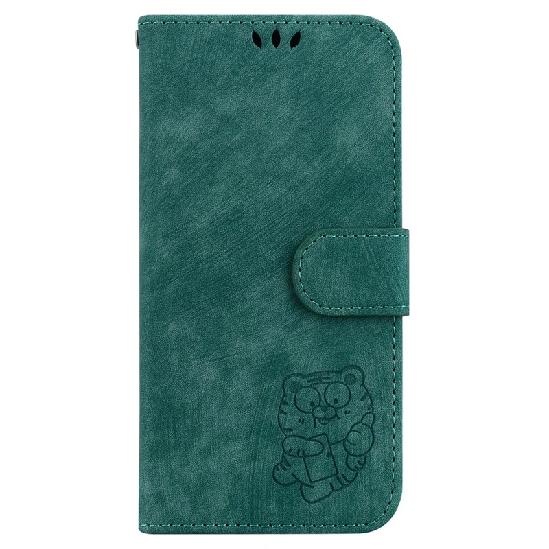 For iPhone 16 Pro Stand Case Cute Tiger Imprint Leather Wallet Phone Cover - Green