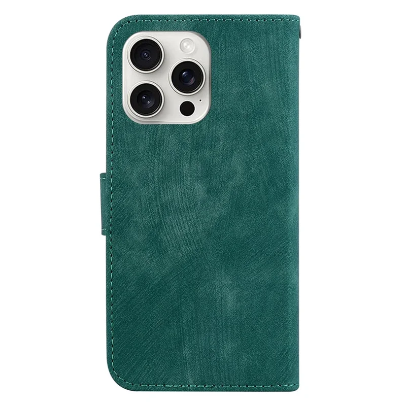 For iPhone 16 Pro Stand Case Cute Tiger Imprint Leather Wallet Phone Cover - Green