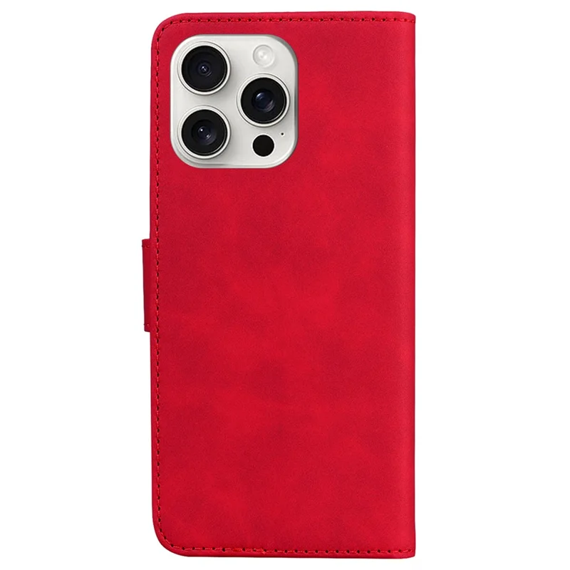 Voor iPhone 16 Pro hoesje effen kleur PU-leer standaard telefoonhoes - Rood