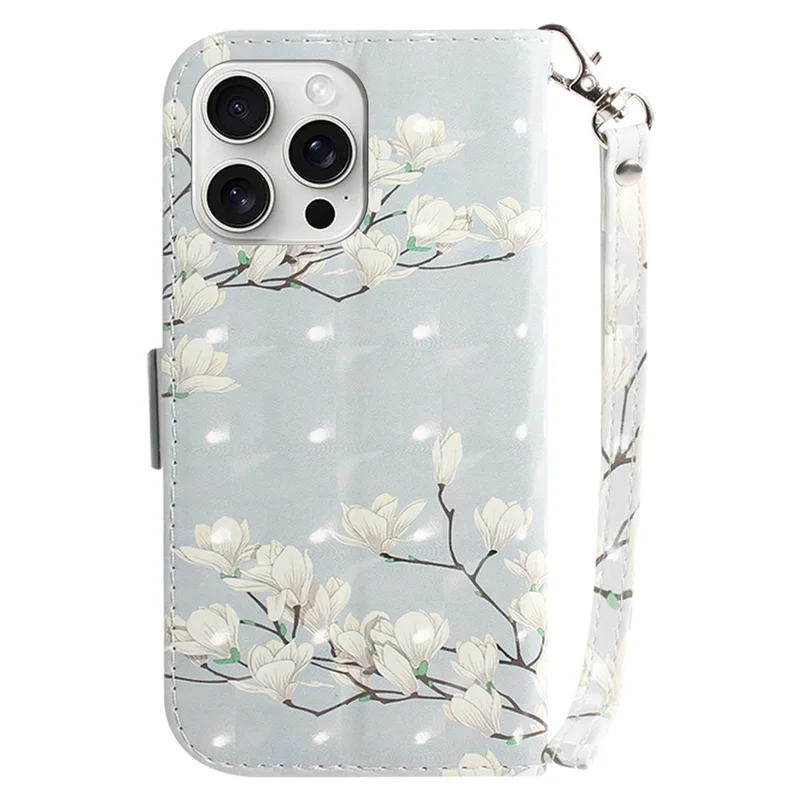 For iPhone 16 Pro Wallet Case 3D Pattern Print Leather Phone Cover - Magnolia