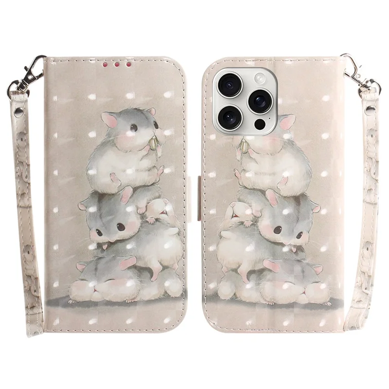 For iPhone 16 Pro Wallet Case 3D Pattern Print Leather Phone Cover - Stacking Squirrels