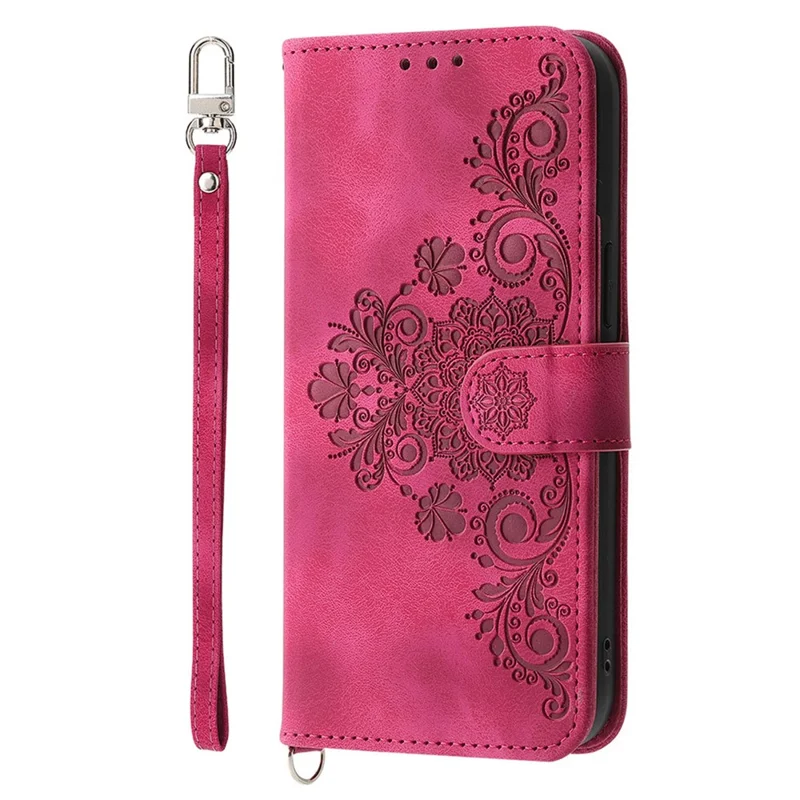 جراب جلد لآيفون 16 بلس مع عدة فتحات للبطاقات وغطاء هاتف مع حزامين - أحمر نبيذ