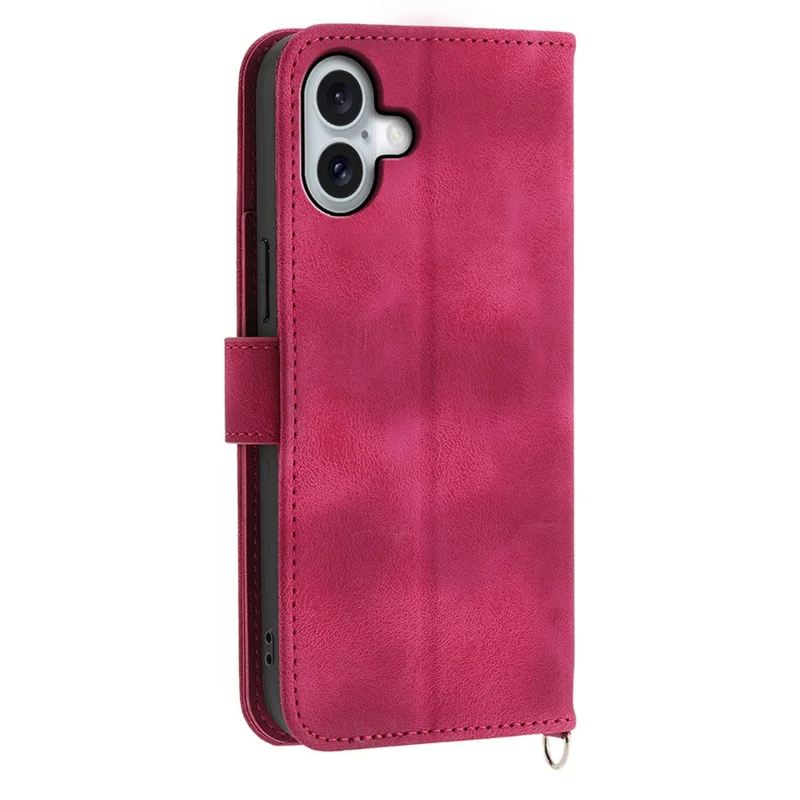 جراب جلد لآيفون 16 بلس مع عدة فتحات للبطاقات وغطاء هاتف مع حزامين - أحمر نبيذ