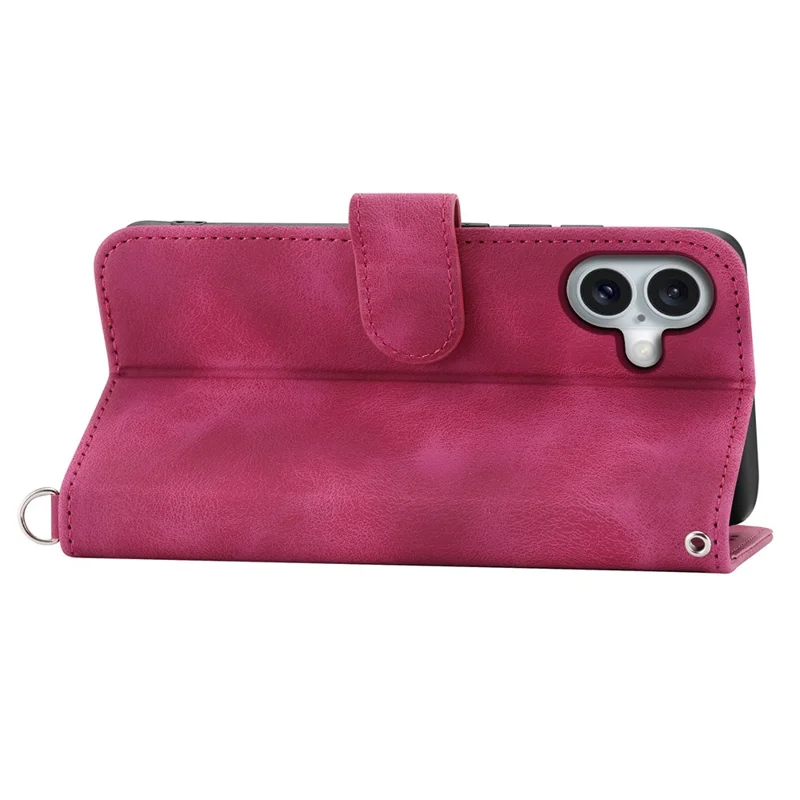 جراب جلد لآيفون 16 بلس مع عدة فتحات للبطاقات وغطاء هاتف مع حزامين - أحمر نبيذ