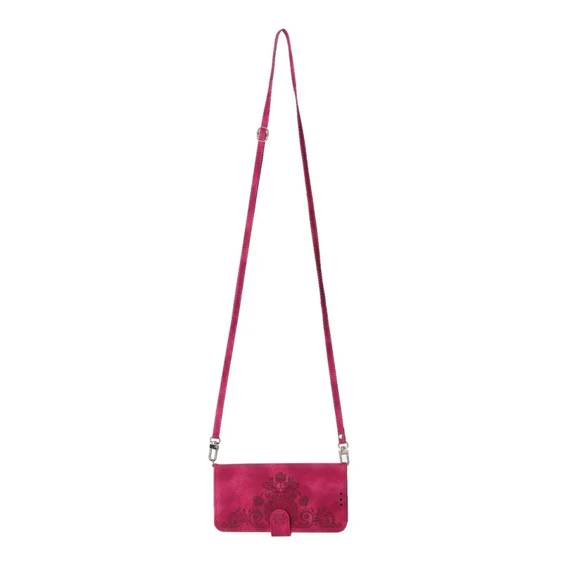 جراب جلد لآيفون 16 بلس مع عدة فتحات للبطاقات وغطاء هاتف مع حزامين - أحمر نبيذ