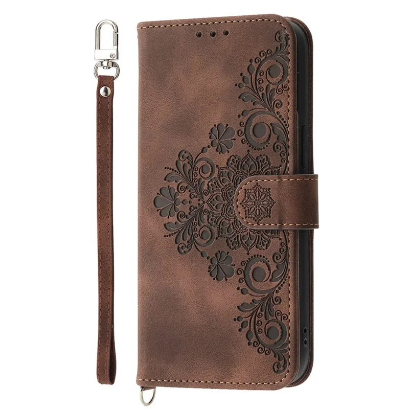 For iPhone 16 Leather Case Multiple Card Slots Phone Cover with 2 Straps - Brown