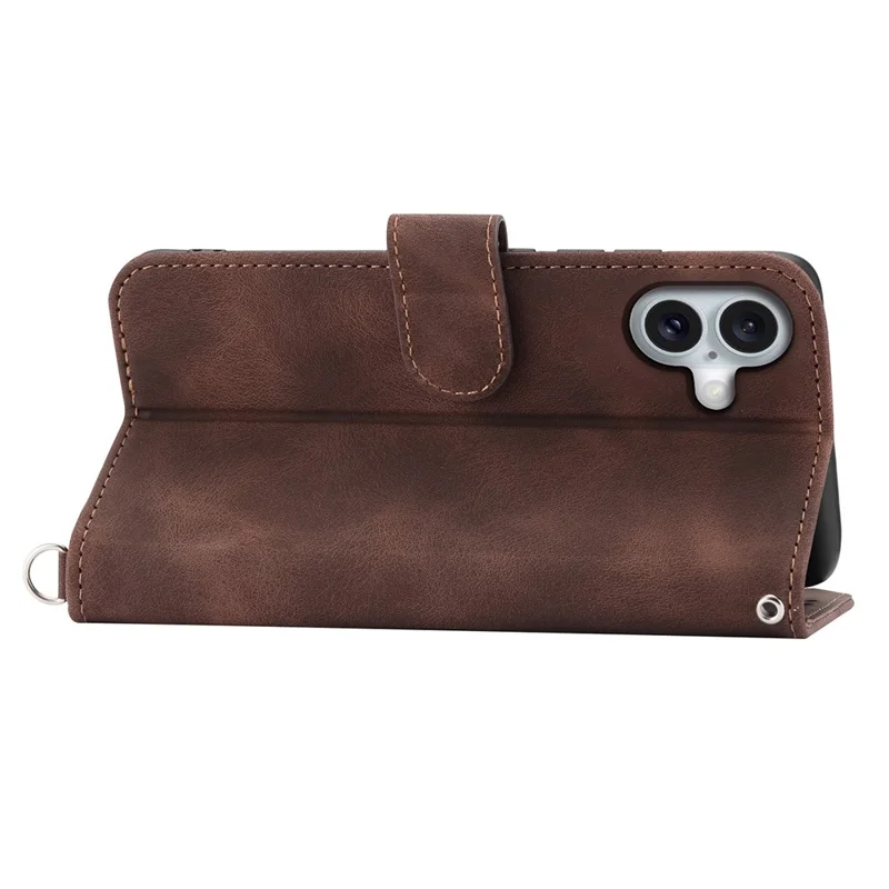 For iPhone 16 Leather Case Multiple Card Slots Phone Cover with 2 Straps - Brown