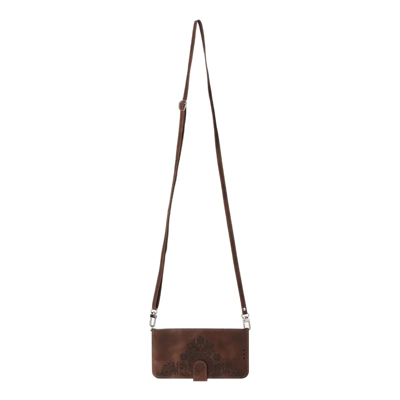 For iPhone 16 Leather Case Multiple Card Slots Phone Cover with 2 Straps - Brown