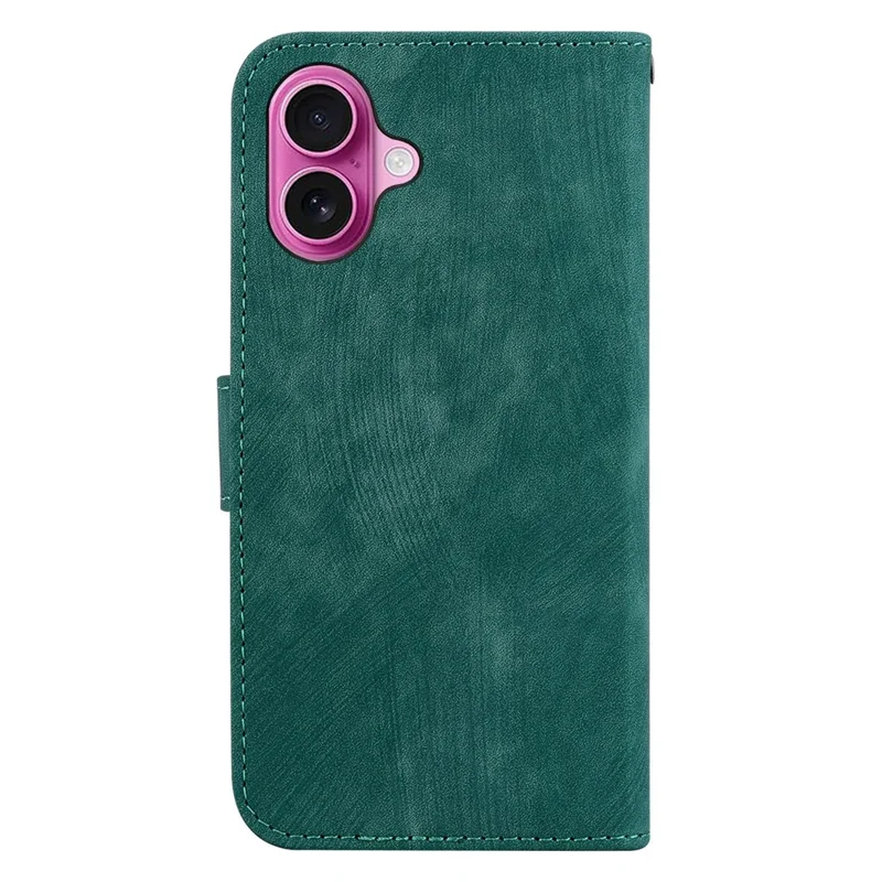 For iPhone 16 Plus Stand Case Cute Tiger Imprint Leather Wallet Phone Cover - Green