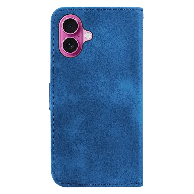 For iPhone 16 Plus Case 7-Shaped Pattern Leather Shockproof Phone Cover - Dark Blue