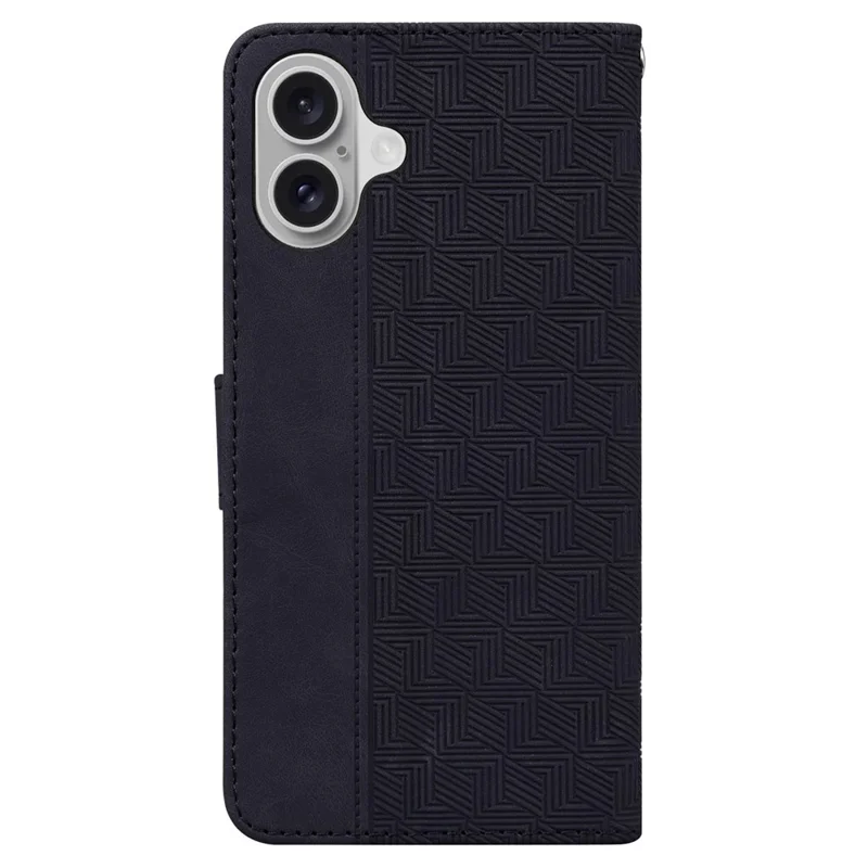For iPhone 16 Case PU Leder Geometrische Prägung Brieftasche Handyhülle - Schwarz
