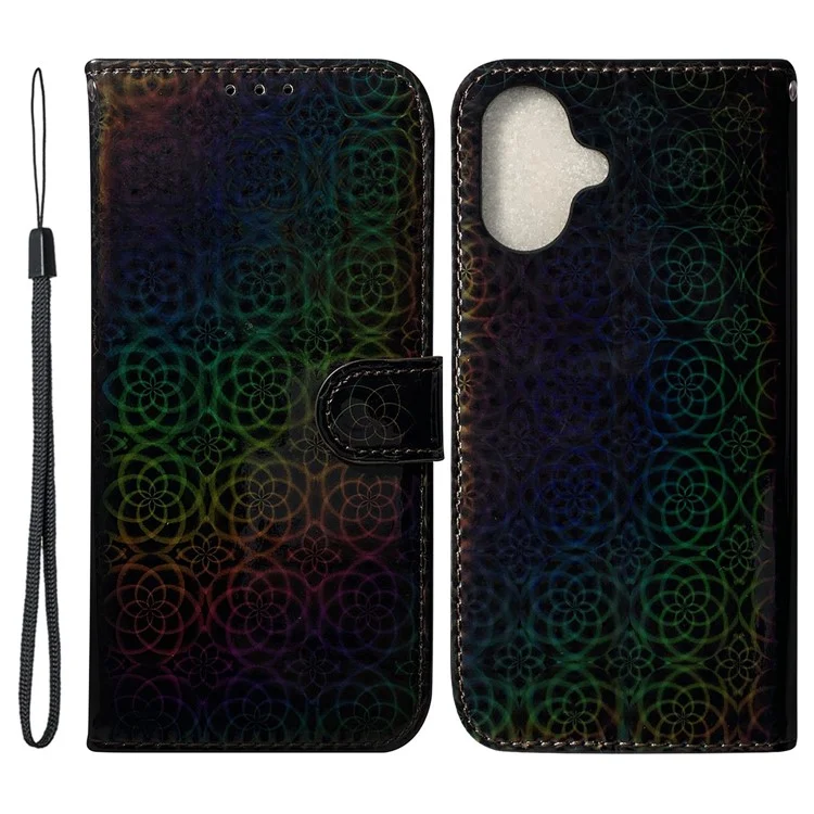 Capa para iPhone 16 Dazzling Flower Anti-Drop Leather Phone Cover - Preta