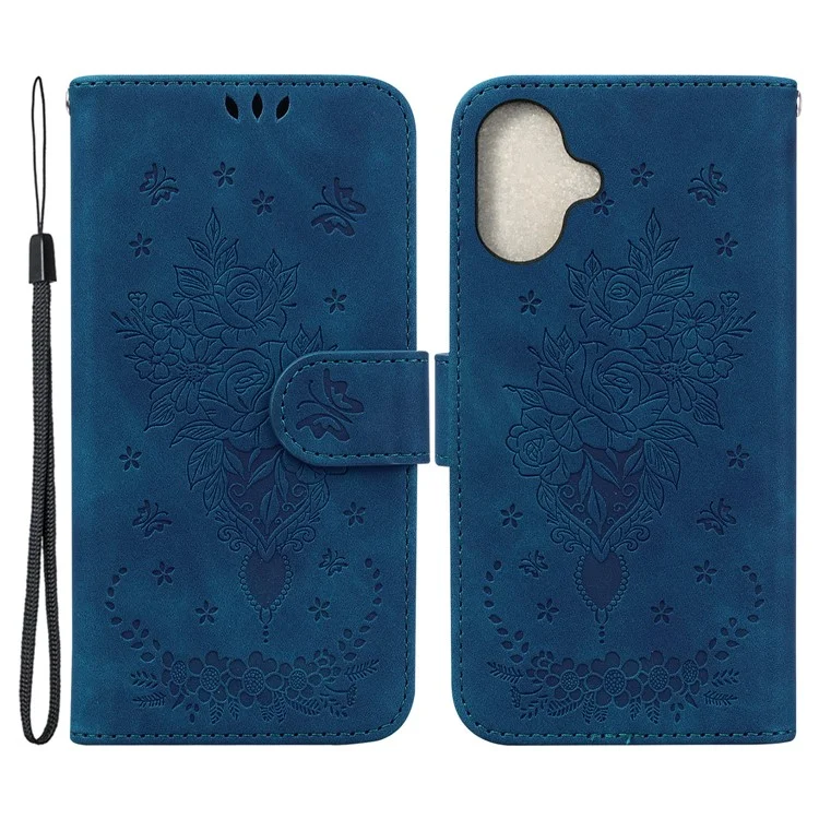 iPhone 16 Case Shockproof Leather Phone Cases Pattern Imprint - Blau