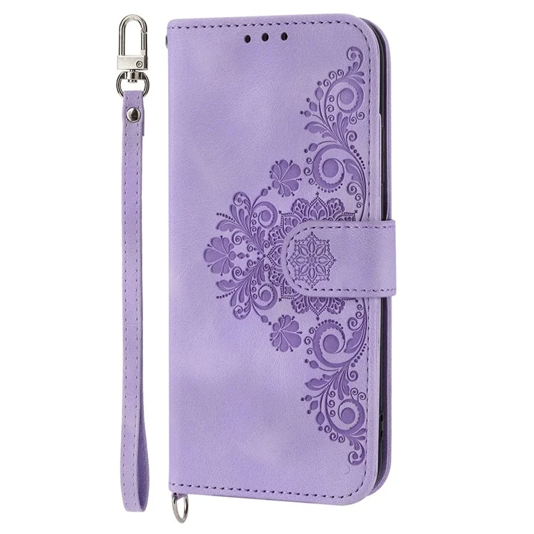 Para Samsung Galaxy Z Fold6 5G Leather Case Múltiplos Slots de Cartão Capa de Telefone com 2 Alças - Roxo