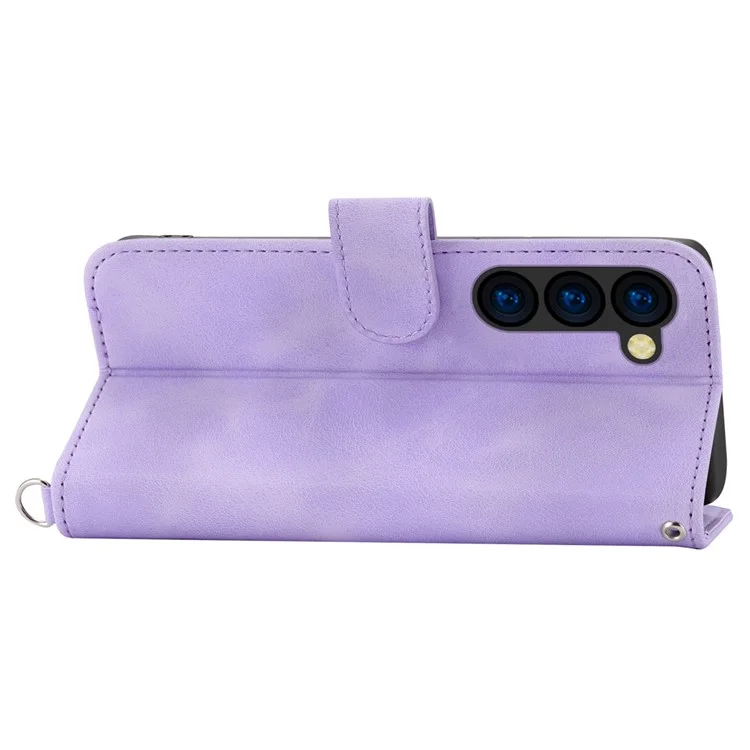 Para Samsung Galaxy Z Fold6 5G Leather Case Múltiplos Slots de Cartão Capa de Telefone com 2 Alças - Roxo